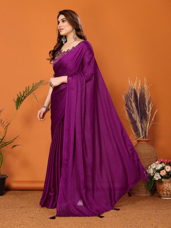 Superb Purple Color Polyester Fabric Designer Saree