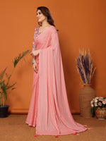 Superb Peach Color Polyester Fabric Designer Saree