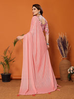 Superb Peach Color Polyester Fabric Designer Saree