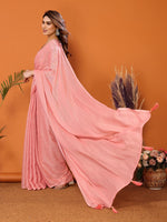 Superb Peach Color Polyester Fabric Designer Saree
