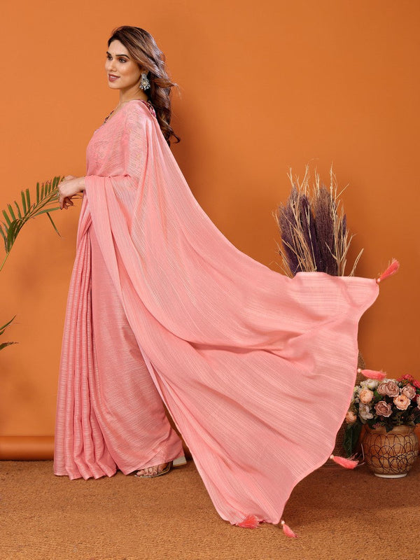 Superb Peach Color Polyester Fabric Designer Saree
