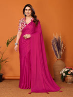 Superb Pink Color Polyester Fabric Designer Saree