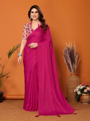 Superb Pink Color Polyester Fabric Designer Saree