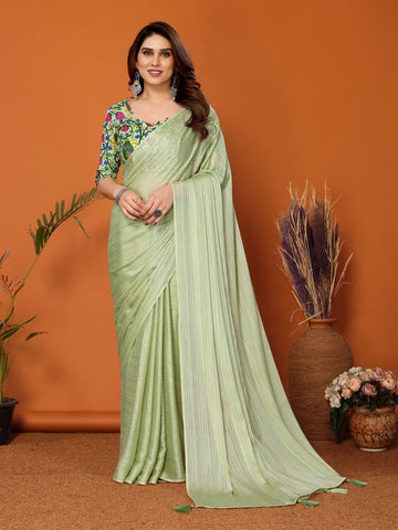 Superb Green Color Polyester Fabric Designer Saree