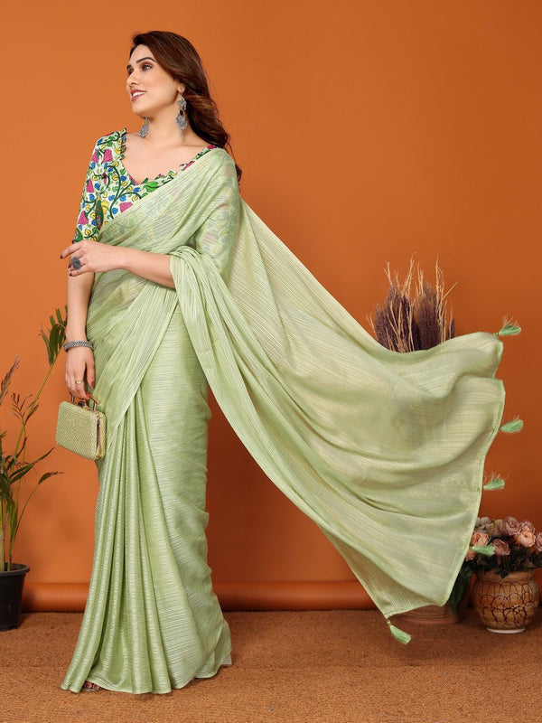 Superb Green Color Polyester Fabric Designer Saree
