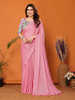 Superb Pink Color Polyester Fabric Designer Saree
