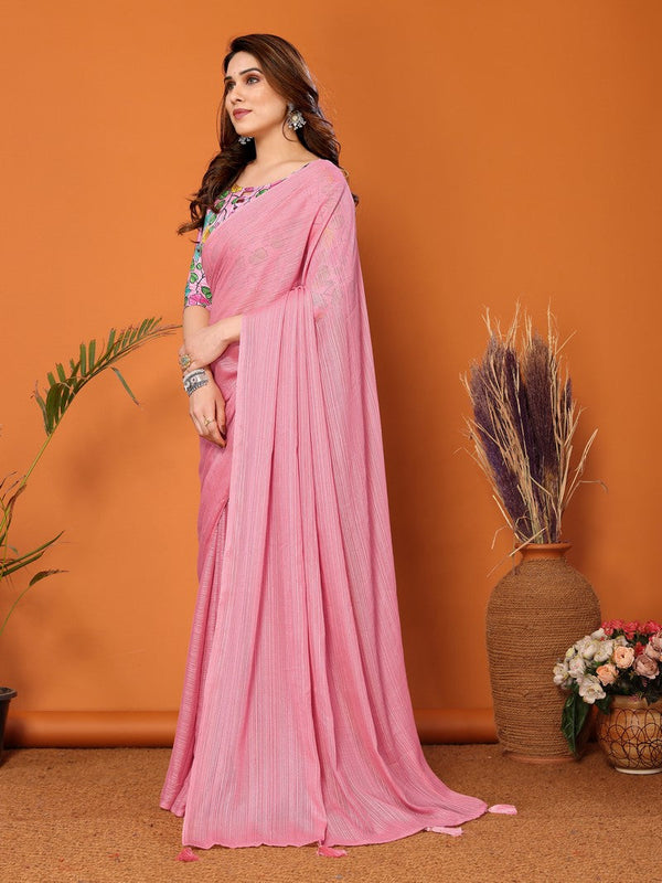 Superb Pink Color Polyester Fabric Designer Saree