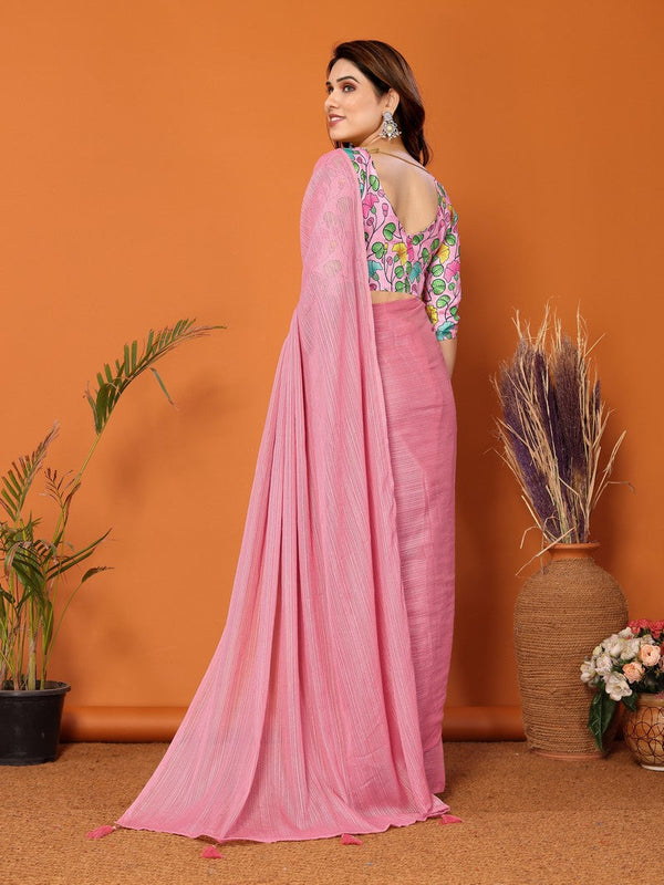 Superb Pink Color Polyester Fabric Designer Saree