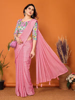 Superb Pink Color Polyester Fabric Designer Saree