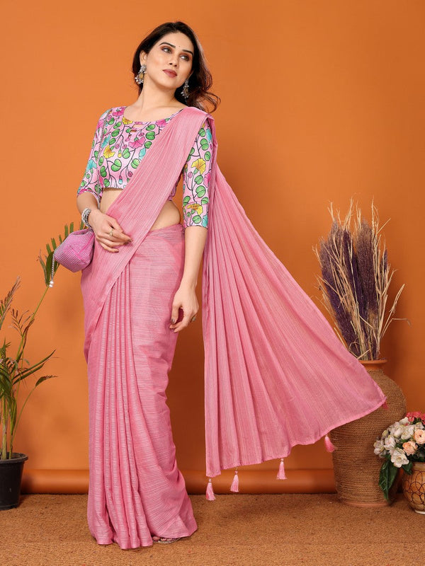 Superb Pink Color Polyester Fabric Designer Saree