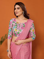 Superb Pink Color Polyester Fabric Designer Saree