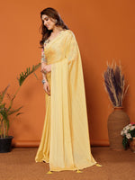 Superb Yellow Color Polyester Fabric Designer Saree