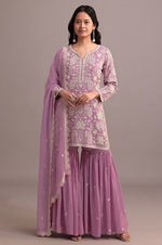 Tasteful Pink Color Georgette Fabric Sharara Suit