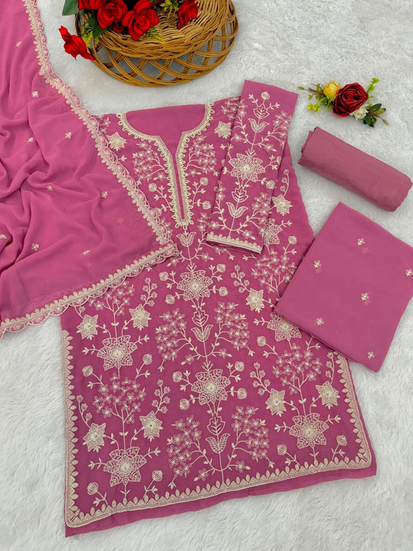 Tasteful Pink Color Georgette Fabric Sharara Suit