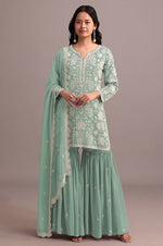 Tasteful Green Color Georgette Fabric Sharara Suit