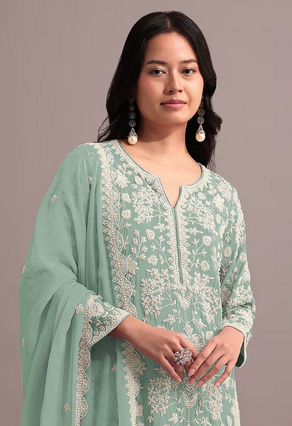 Tasteful Green Color Georgette Fabric Sharara Suit