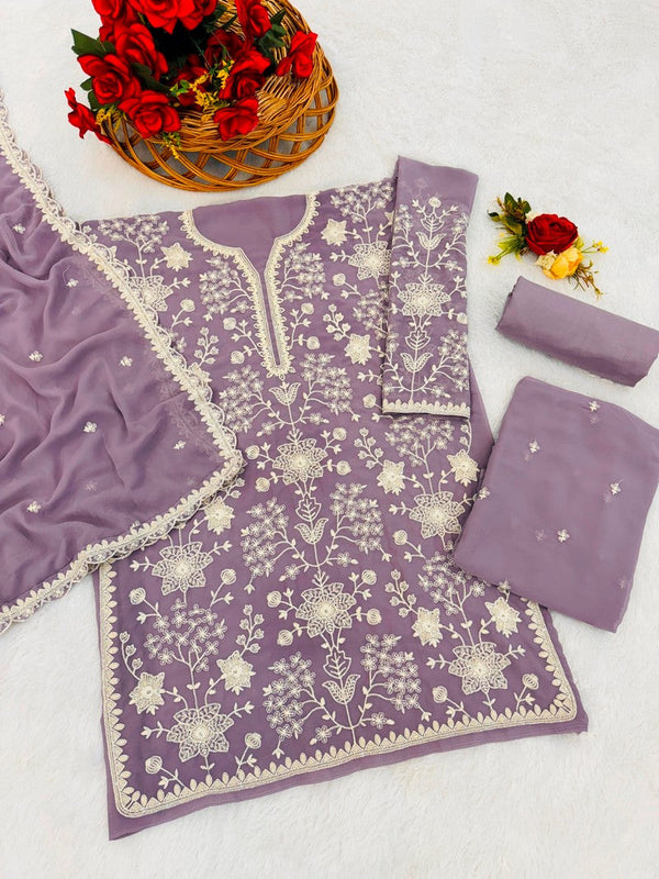 Tasteful Purple Color Georgette Fabric Sharara Suit