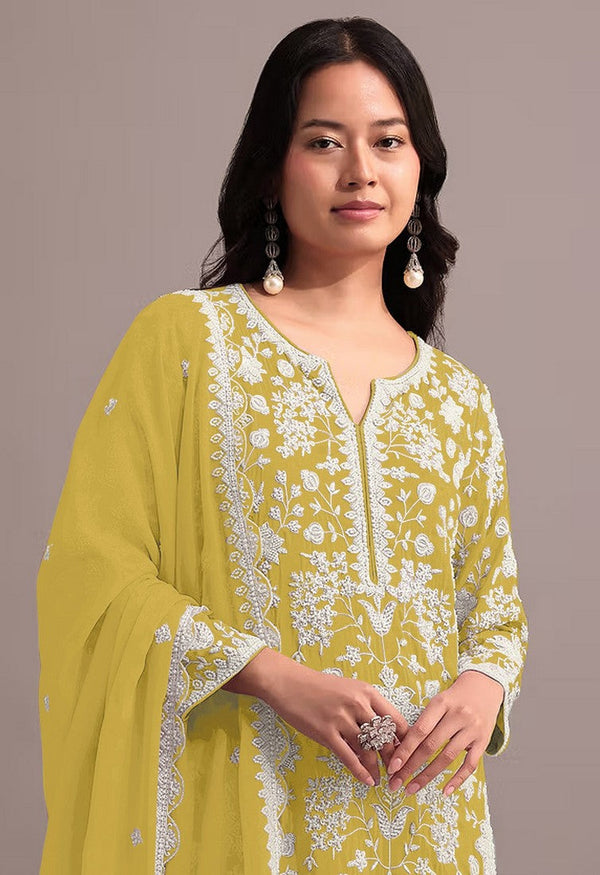 Tasteful Yellow Color Georgette Fabric Sharara Suit
