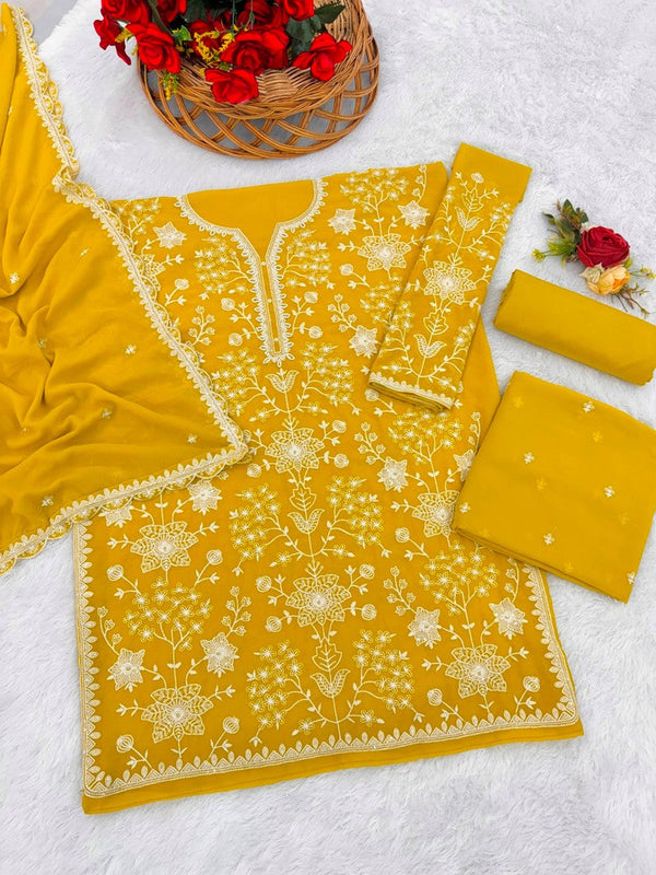 Tasteful Yellow Color Georgette Fabric Sharara Suit