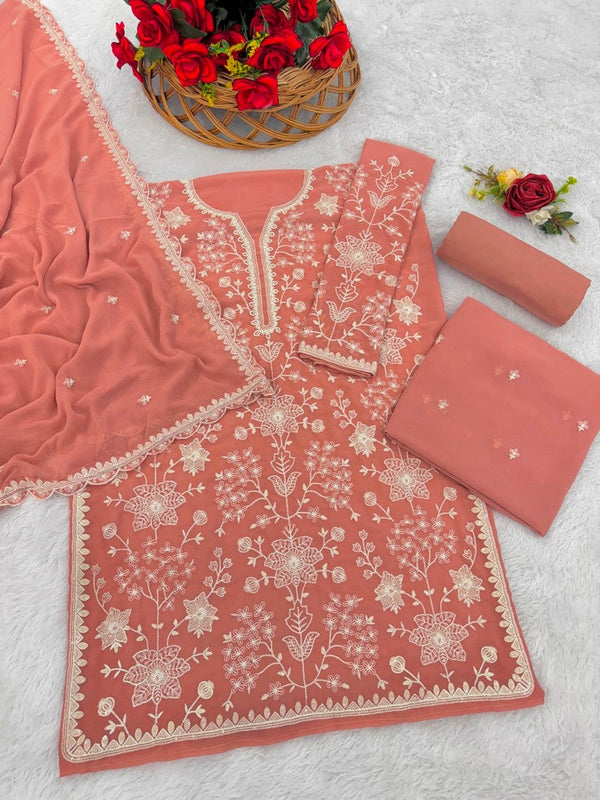 Tasteful Peach Color Georgette Fabric Sharara Suit