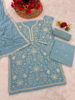 Tasteful Aqua Color Georgette Fabric Sharara Suit