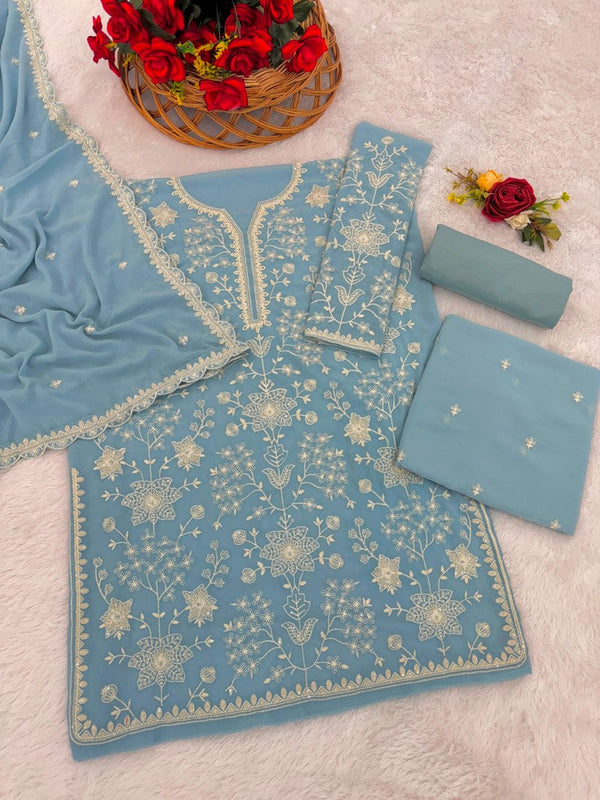 Tasteful Aqua Color Georgette Fabric Sharara Suit