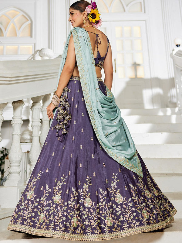 Dazzling Purple Color Chiffon Fabric Party Wear Lehenga