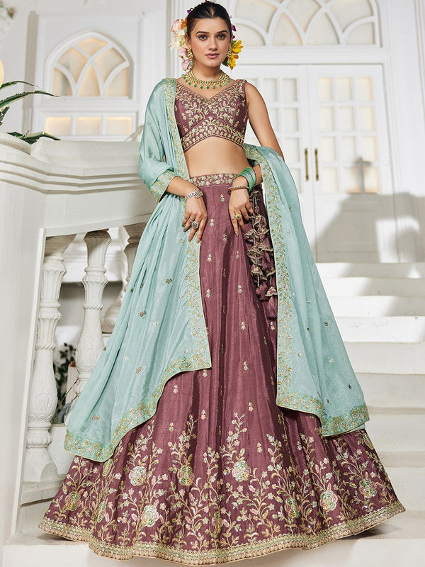 Dazzling Wine Color Chiffon Fabric Party Wear Lehenga