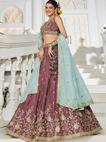 Dazzling Wine Color Chiffon Fabric Party Wear Lehenga