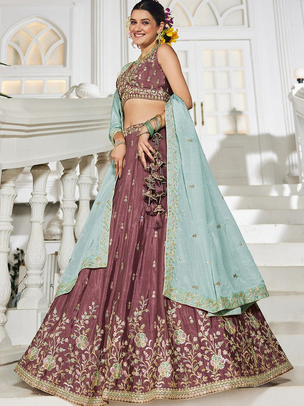 Dazzling Wine Color Chiffon Fabric Party Wear Lehenga