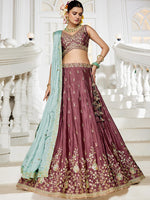 Dazzling Wine Color Chiffon Fabric Party Wear Lehenga
