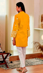 Divine Yellow Color Rayon Fabric Designer Kurti