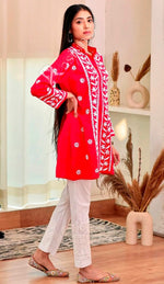 Divine Red Color Rayon Fabric Designer Kurti
