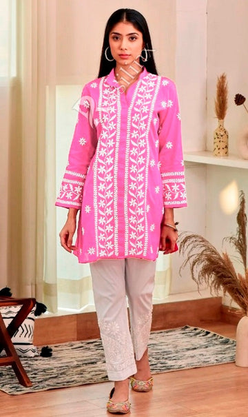 Divine Pink Color Rayon Fabric Designer Kurti