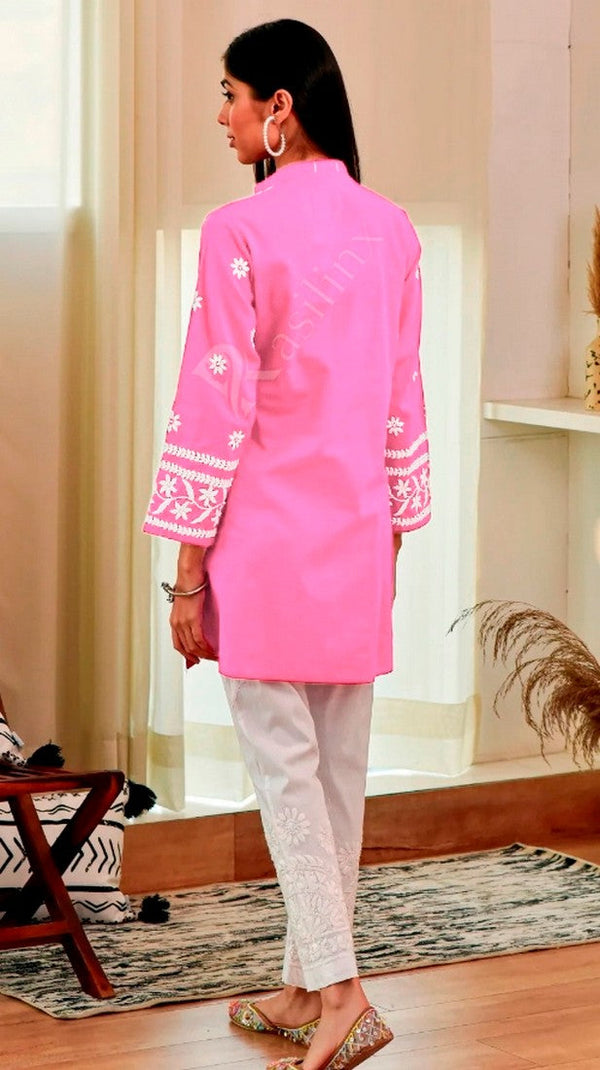 Divine Pink Color Rayon Fabric Designer Kurti