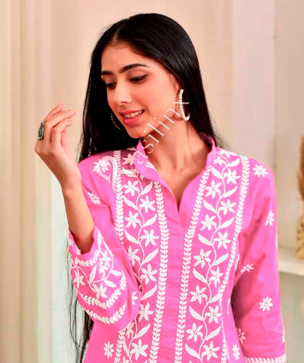 Divine Pink Color Rayon Fabric Designer Kurti