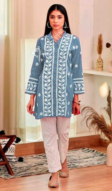 Divine Grey Color Rayon Fabric Designer Kurti