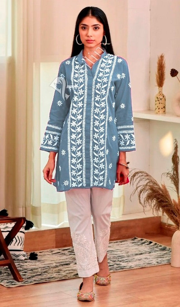 Divine Grey Color Rayon Fabric Designer Kurti