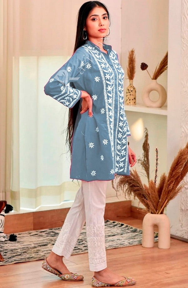 Divine Grey Color Rayon Fabric Designer Kurti
