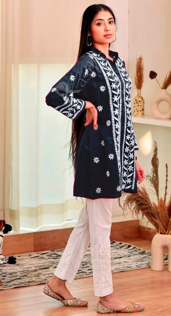Divine Black Color Rayon Fabric Designer Kurti