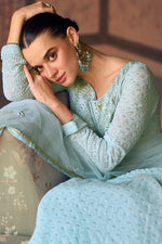 Divine Aqua Color Georgette Fabric Partywear Suit