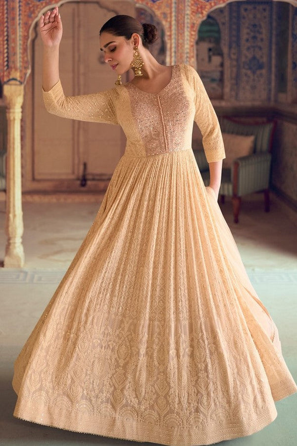 Divine Peach Color Georgette Fabric Partywear Suit