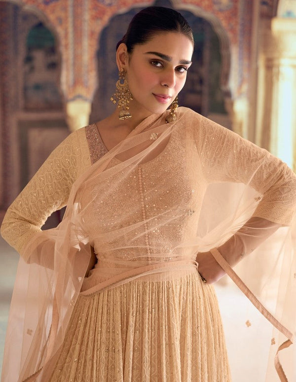 Divine Peach Color Georgette Fabric Partywear Suit