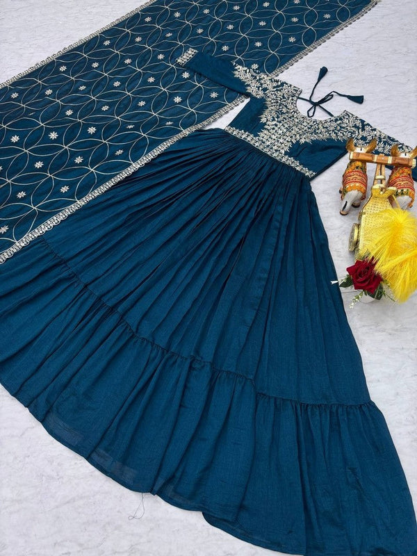 Amazing Teal Color Vichitra Fabric Gown