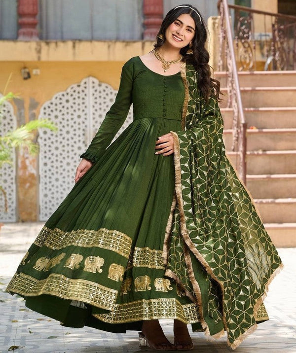 Amazing Green Color Vichitra Fabric Gown