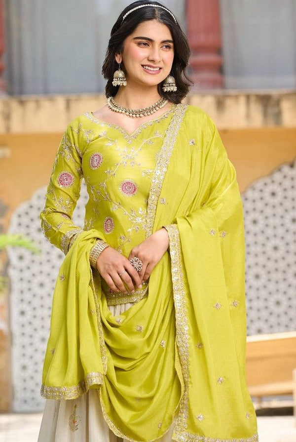 Lovely Cream Color Silk Fabric Party Wear Lehenga