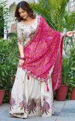 Lovely Cream Color Silk Fabric Party Wear Lehenga