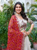 Lovely Cream Color Silk Fabric Party Wear Lehenga