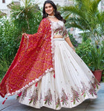 Lovely Cream Color Silk Fabric Party Wear Lehenga