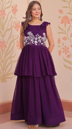 Ideal Purple Color Blooming Fabric Gown